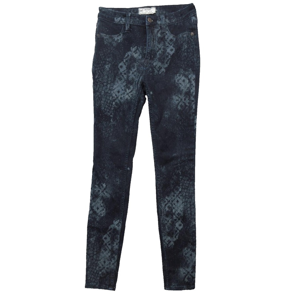 Free People Jeans Womens 26 Black Gray Snake Print Skinny Stretch Denim Zip Fly